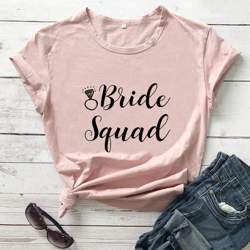 Foreign Trade T Shirt Bride Squad Bride Diamond Type, fashionable short-sleeved letter T shirt. A perfect gift for bache — photo 2