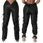 Women's green solid color casual trousers with zipper closure and strap, offering comfort and style for everyday wear an — photo 12