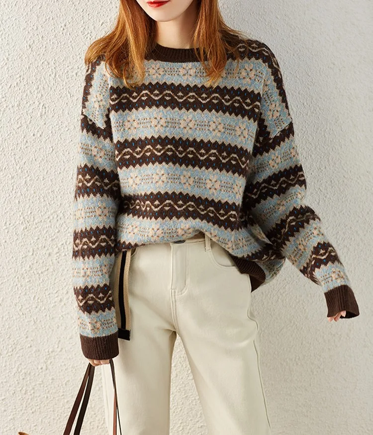 Suéter de cashmere solto grosso gola redonda manga longa tricot, ideal para conforto e elegância no inverno. — foto 5