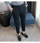Męskie spodnie garniturowe z elastyczną talią, długość do kostki, slim fit, spodnie codzienne, idealne na co dzień. — zdjęcie 1
