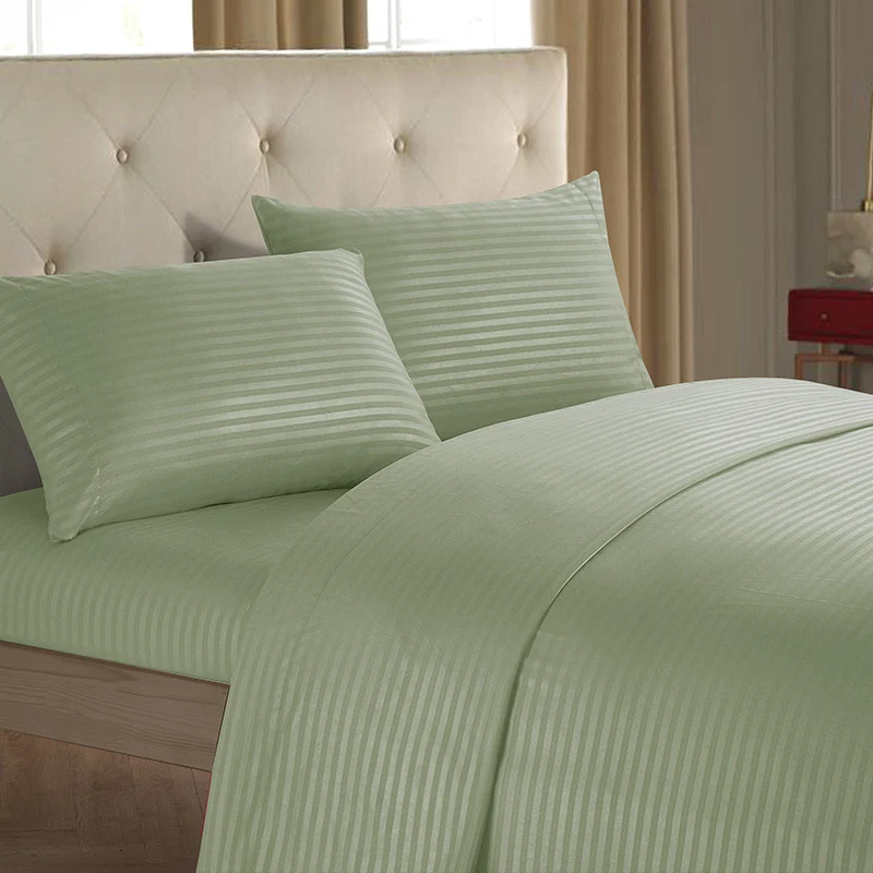 Jogo de cama simples de quatro peças em cetim imitação cor lisa com listras. Conjunto de cama multi-cores, perfeito para seu quarto. — foto 2