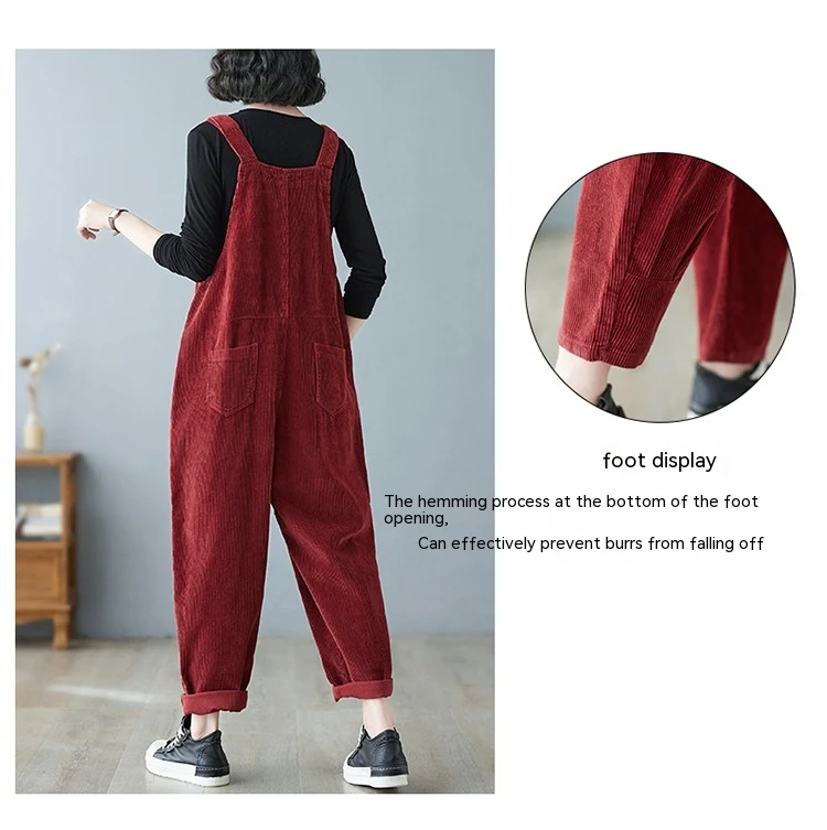 Title 14, Womens Wide Leg Suspender Washed Corduroy Over...