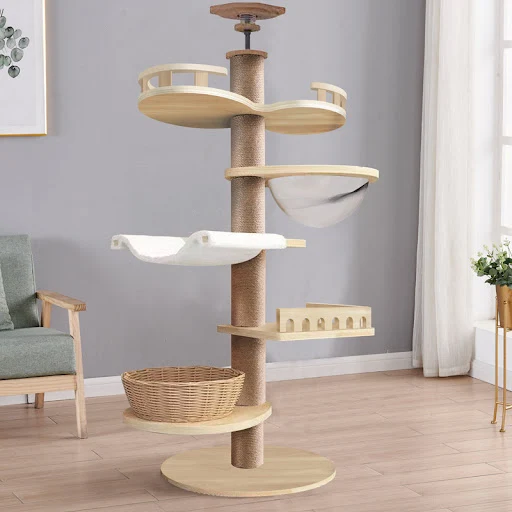 Multi-Level Ceiling Cat Tree Tower Wood Climbing Frame Sisal Rope Cat Scratching Posts Grinding Paws Perch Tower Kitten — photo 2