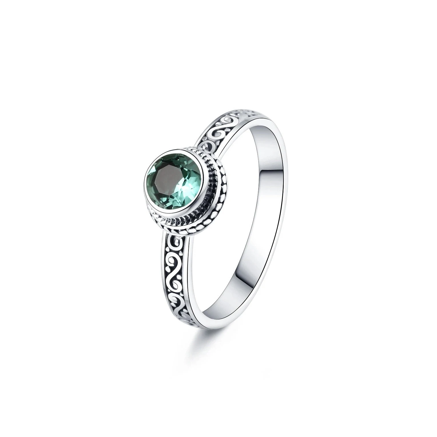 Title 4, Anel Vintage de Prata S925 com Cristal Verde Re...