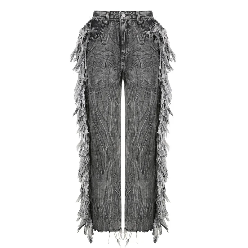 Dames grijze raw edge tie-dye jeans — foto 5