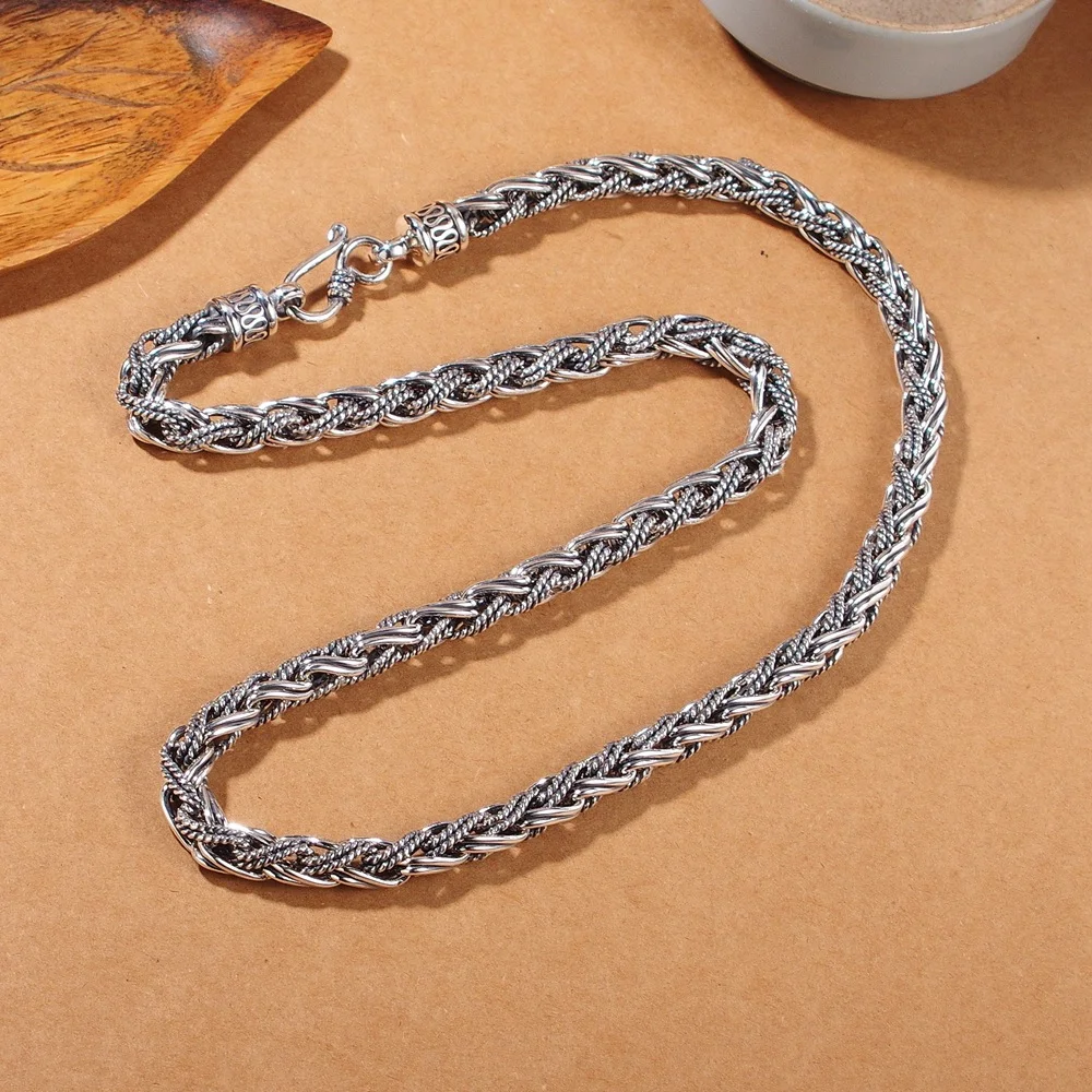 Colar masculino de corda de cânhamo artesanal em prata S925. Design rústico e elegante. Acessório perfeito para homens que buscam estilo e durabilidade. — foto 8