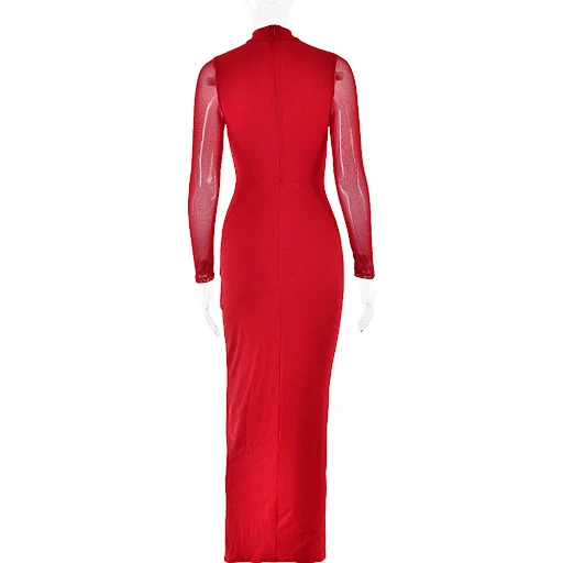 Title 21, Womens Sexy Mesh Long-sleeve Round-collar Dres...