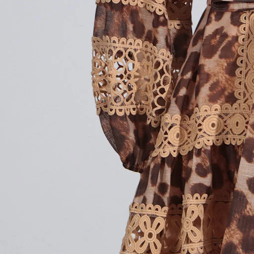 Title 5, Long Sleeve Hollow Leopard Print Dress Women