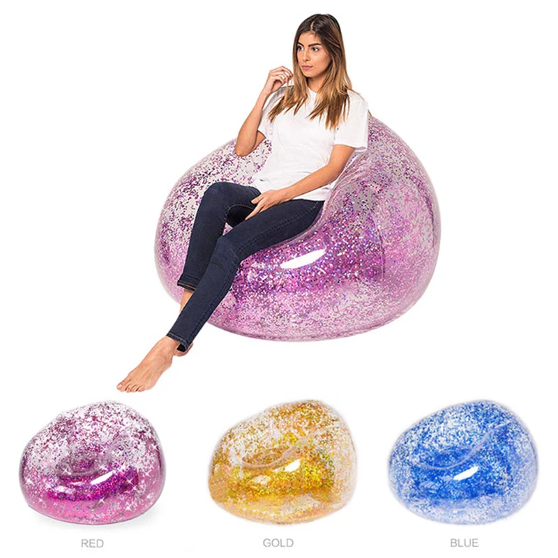 Sofá inflável transparente com lantejoulas para casa, perfeito para relaxar com estilo e conforto. Ideal para salas e quartos, portátil e moderno. — foto 3