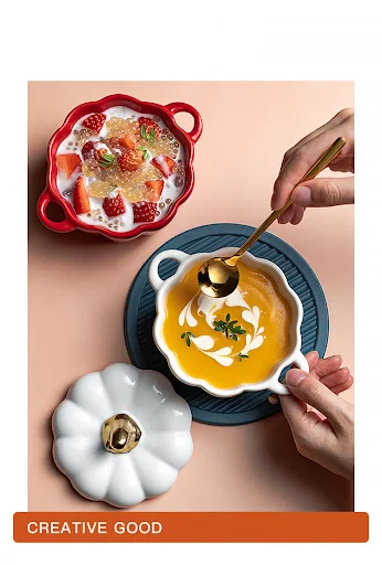 Title 2, Pumpkin Ceramic Custard Bowl With Lid for Home ...