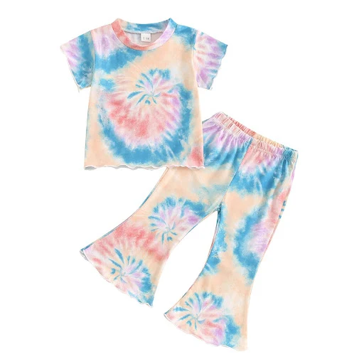 Title 5, Conjunto Tie-dye Peplum Top e Calças Boca de Si...