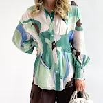 Women's Casual Loose-fitting V-neck Long Sleeves Printed Shirt, offering comfort and style, perfect for everyday wear an — photo 5