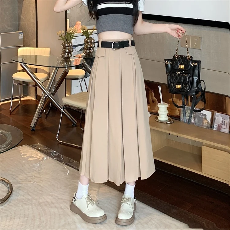 Saia plissada de terno cinza feminina, verão, cintura alta, emagrecimento, barra ampla. Perfeita para um look elegante e fresco. — foto 31