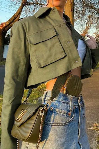 Title 10, Giacca leggera verde militare con multi tasche ...