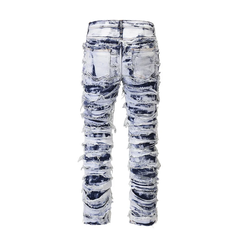 Calças Beggar Jeans Azuis Rasgadas com Zíper e Efeito Destroyed — foto 2