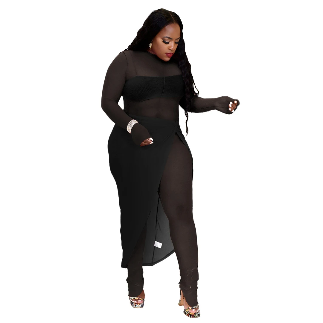 Dames Mesh Split Jumpsuit Rok Pak Stijlvolle jumpsuit met rok voor dames. Ideaal voor avondjes uit. Ademend mesh design, flatteus voor elk figuur. — foto 2