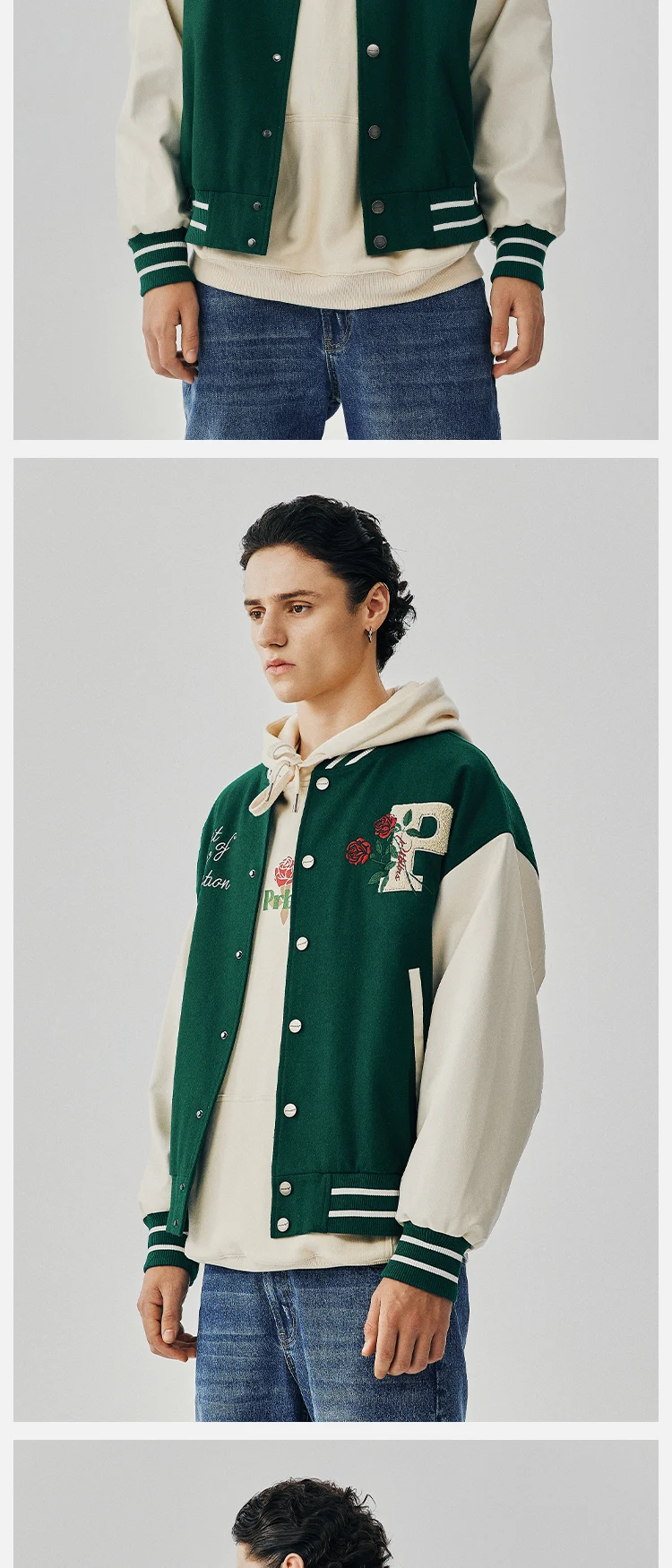 Title 6, Rose Embroidered Baseball Uniform Loose High St...