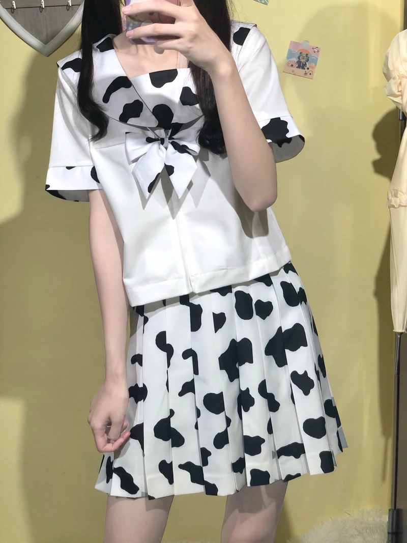 Genuine Cow Pattern Solid Color Sailor Dress Skirt Suit. Combines unique style and comfort. Perfect for a casual yet sop — photo 3