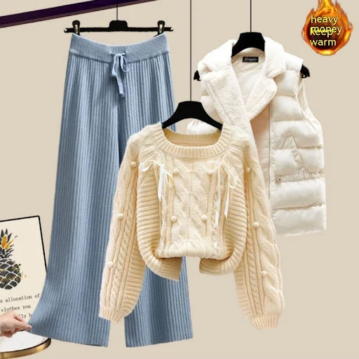 Title 24, Driedelig vest, verdikte trui, wijde broek, dam...