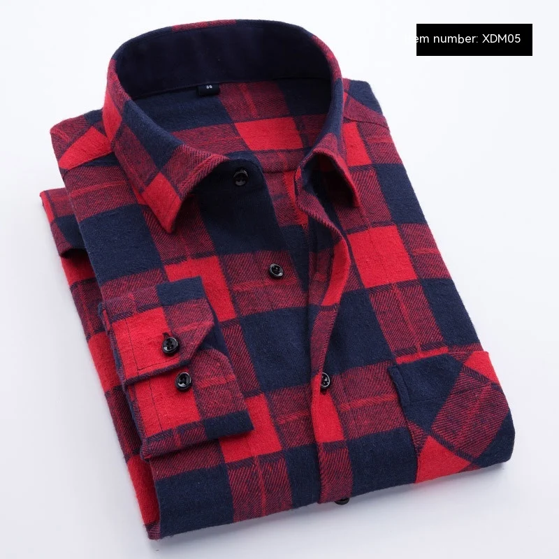 Camisa masculina casual de manga longa com estampa xadrez escovada, confortável e estilosa, perfeita para uso diário e momentos de lazer. — foto 5