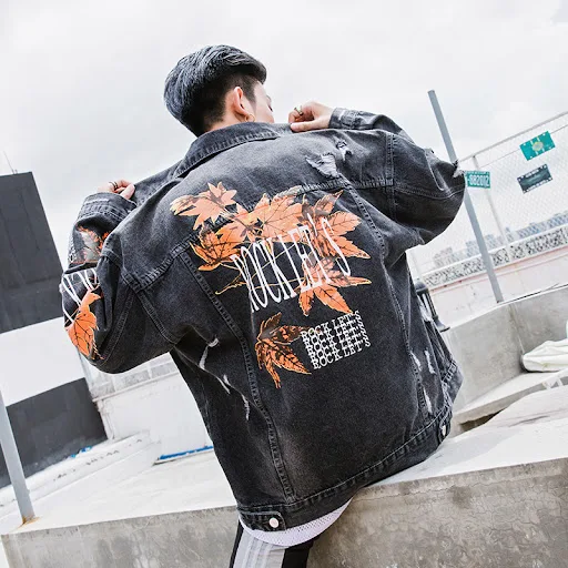 Title 6, Ripped maple leaf print loose jacket offers cas...