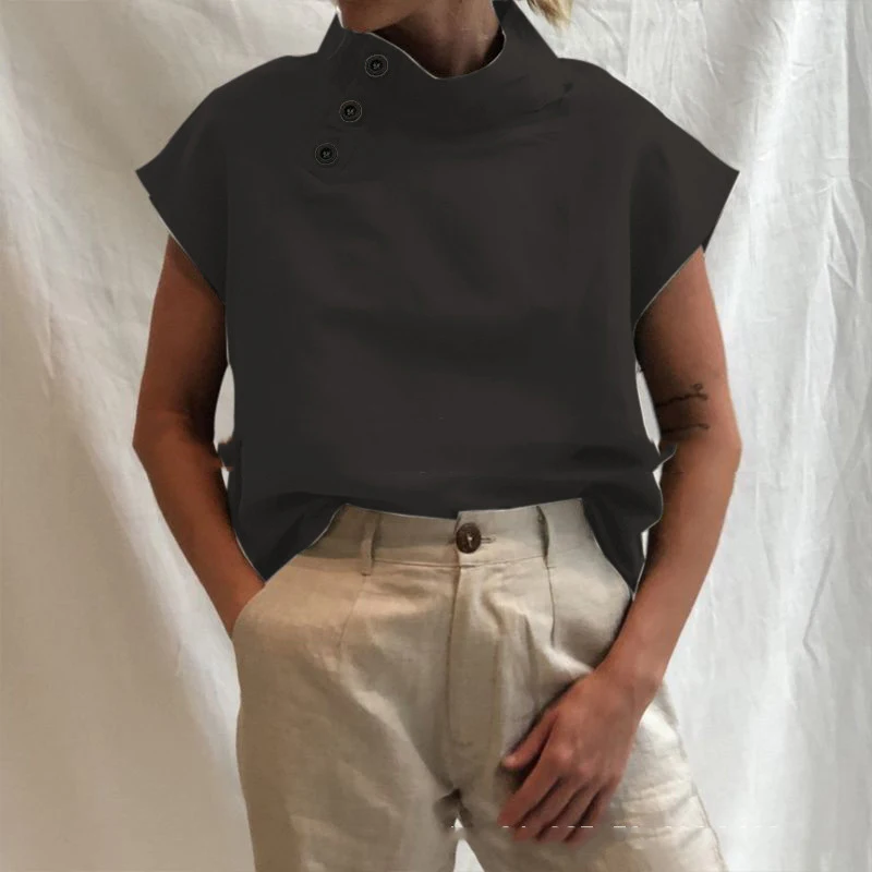 Camisa casual holgada de algodón con botones y color sólido. Disfruta de comodidad y estilo informal. Perfecta para el día a día y versátil. — foto 2