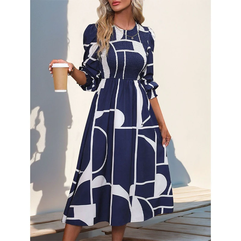 Women's Long-sleeved Printed Dress A- Line Skirt — photo 6
