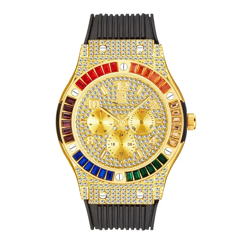 Reloj de hombre impermeable con correa de silicona de diamante cuadrado arcoíris, resistente al agua, ideal para uso diario y deportivo. — foto 4