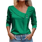 T-shirt d'été européenne américaine pour femmes, couleur unie, col en V, boutons, manches longues, idéale pour un look décontracté et élégant. — photo 8