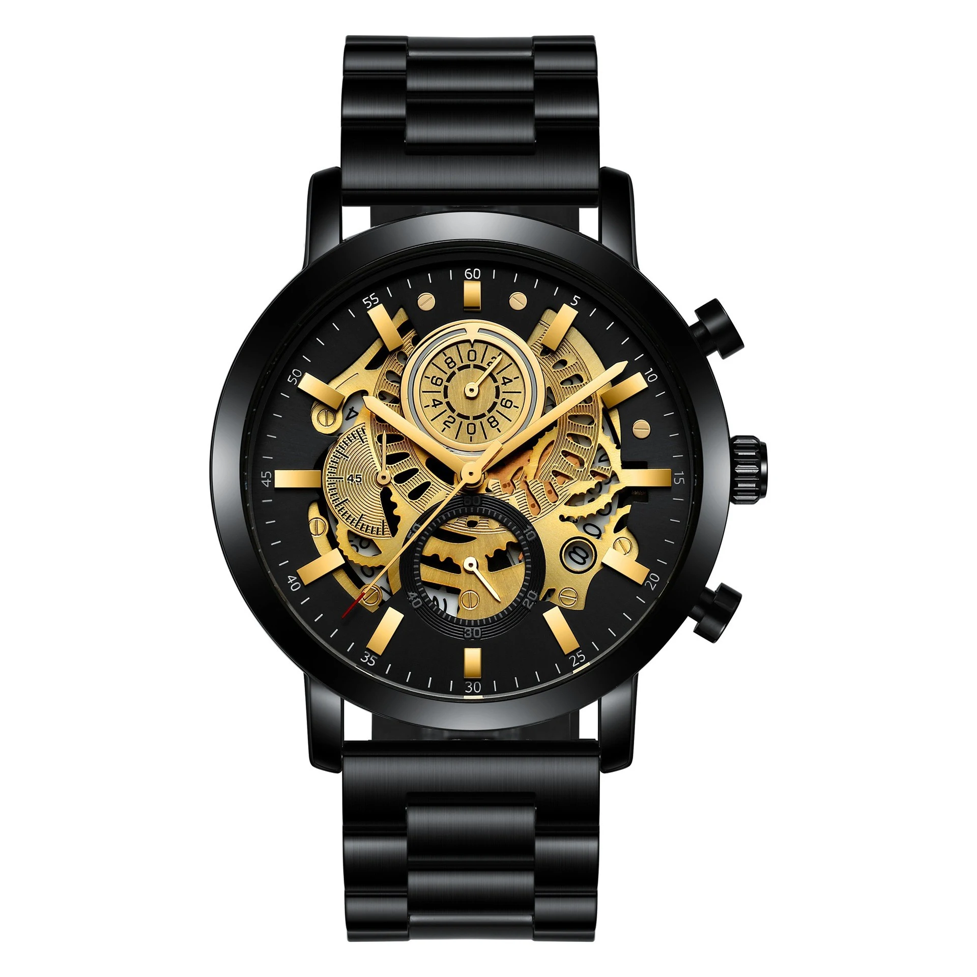 Relógio multifuncional masculino com calendário e design vazado. Monitore tempo e data com este acessório elegante e funcional para o homem moderno. — foto 6