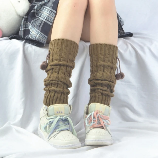 Title 2, Womens Korean Style Knee Pad Fur Ball Knitted ...