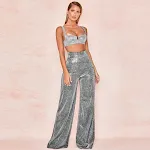 High waist silver light wide leg casual trousers. Comfortable and stylish for everyday wear, perfect for a relaxed, mode — photo 1