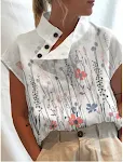 Women's Casual Stand Collar Short-sleeved Digital Printed Top T-shirt — photo 1