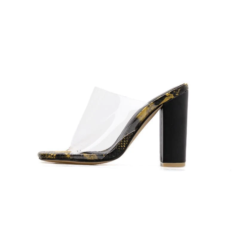 Square Toe Color Block Snake Print Thick Super High Heel Sandals & Slippers. Step out in comfort and style! — photo 5