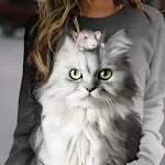 Blusa de moletom solta de gato fofo, gola redonda, estampa, mangas compridas, confortável e estilosa para looks casuais. — foto 2