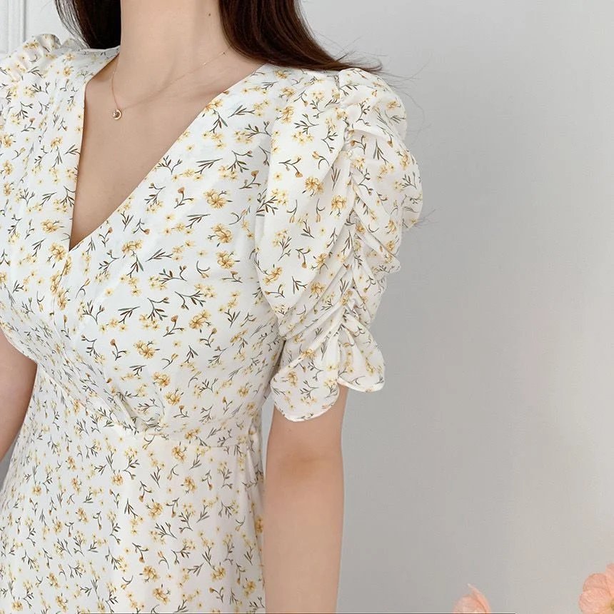 Title 1, Small Floral Puff Sleeve Dress Women