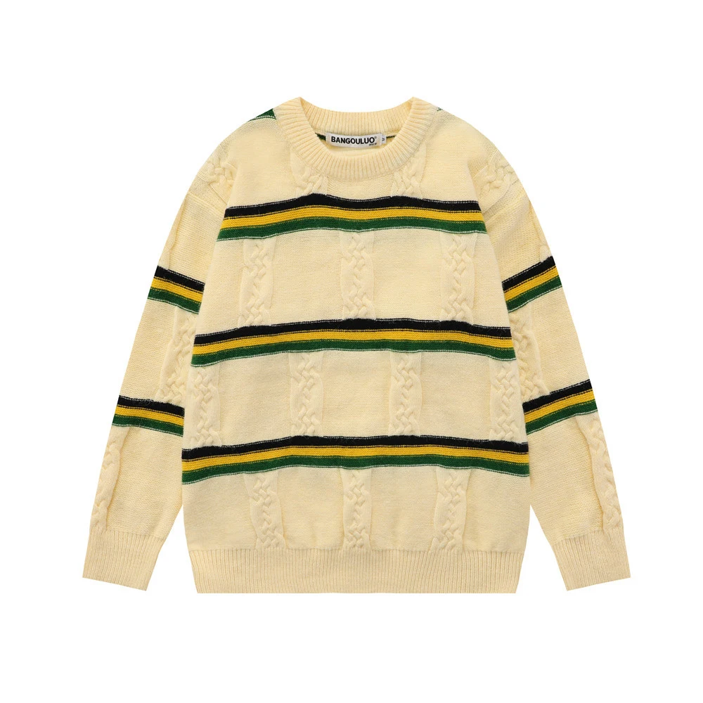 Title 7, Mens loose striped lapel cardigan sweater, a c...