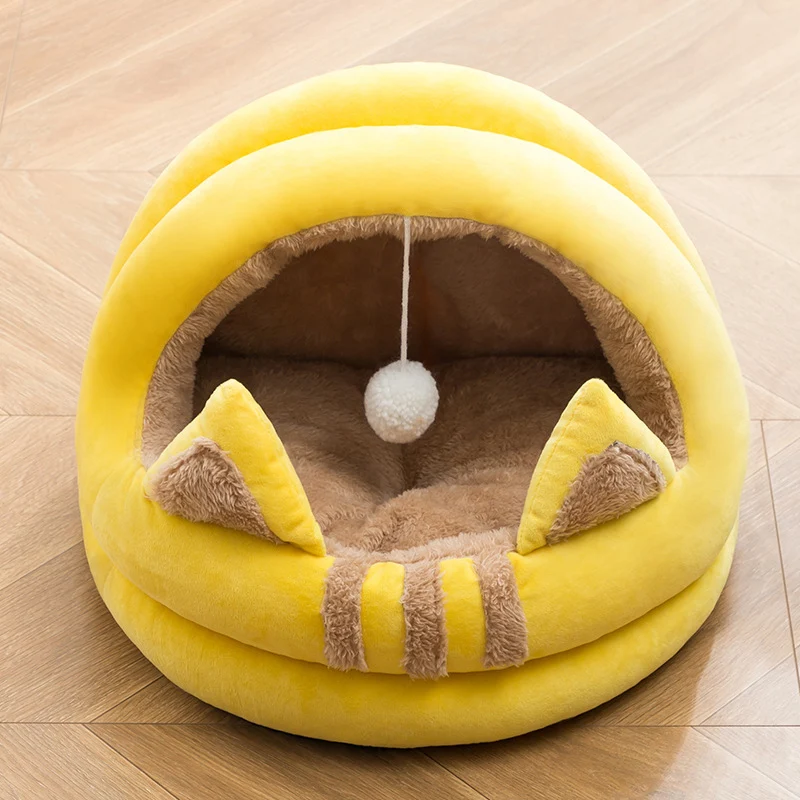 Cartoon Net Red Semi-Closed Comfortable Cat Litter with Removable Velvet, provides warmth, comfort, and a cozy space for — photo 1