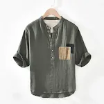 Summer Linen Short-Sleeved T-Shirt Men'S Summer Stand-Up Collar Trend Half-Sleeved Middle-Sleeved T-Shirt Men'S Cotton A — photo 3