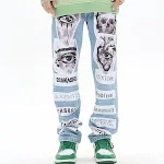 Jeans anchos para hombre, estilo recto, pierna suelta, tela lavada. Pantalones de calle cómodos y modernos para un look casual y relajado. — foto 1