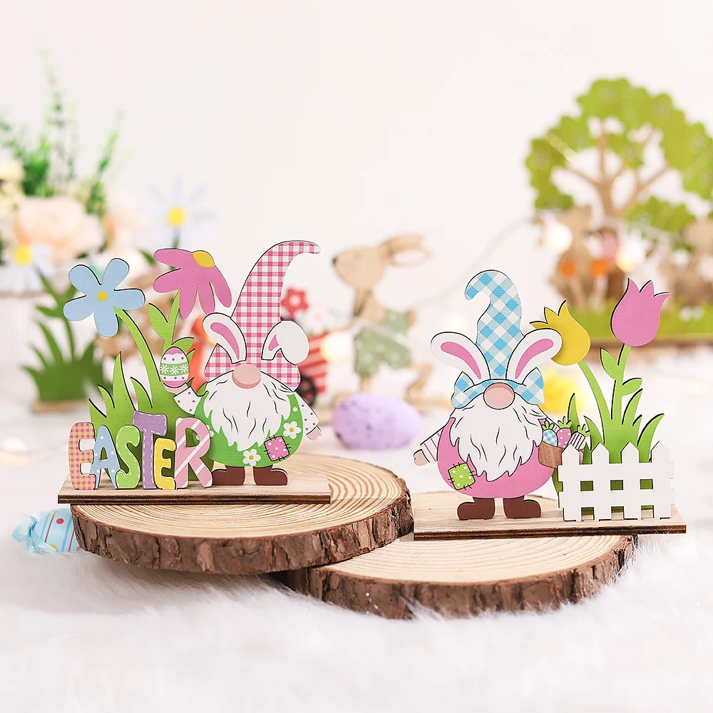Scena artigianale in legno di Pasqua con accessori per travestimento. Decora, divertiti e crea un'atmosfera festosa per tutti. — foto 5