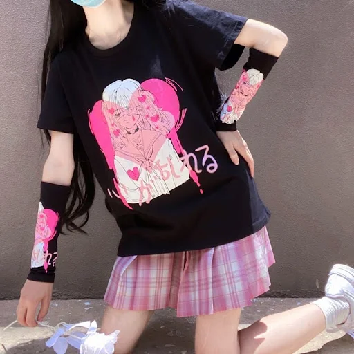 Title 1, Japanese Cute Anime Girl With Short Sleeves Pe...