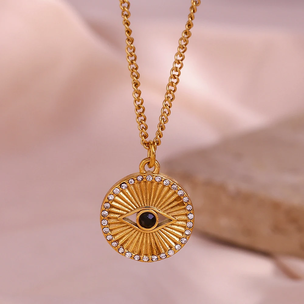 Colar minimalista de aço inoxidável preto com olhos. Joia elegante, design moderno para homens e mulheres. Use em todas as ocasiões. — foto 3