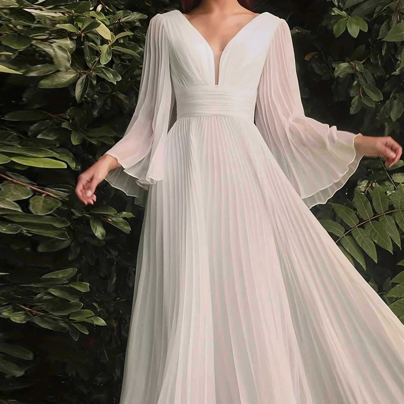 Abito da banchetto da donna taglie forti con scollo a V, elegante e comodo, perfetto per eventi speciali e serate. — foto 8