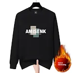 Camiseta casual folgada com forro de lã, gola redonda e manga longa. Conforto e aquecimento para o dia a dia, ideal para o inverno e lazer. — foto 2