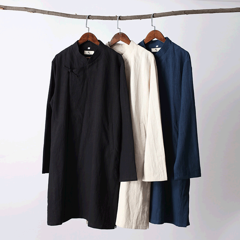 Casual retro men's gown, ethnic style ramie shirt for comfortable summer wear, breathable and lightweight, perfect for r — photo 4