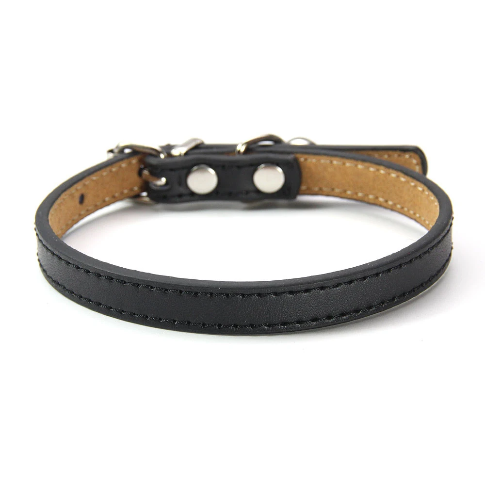 Title 6, Soft Genuine Leather Cat Collar With Bell Adjus...