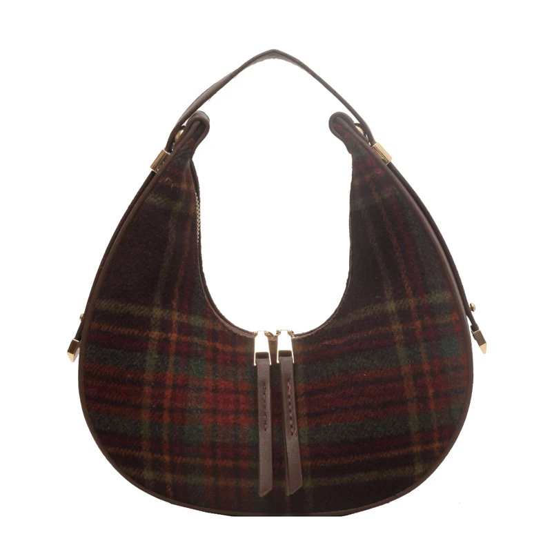 Bolsa feminina retrô com padrão xadrez e contraste de cores, estilo dumpling, ideal para carregar seus pertences com elegância e praticidade. — foto 7