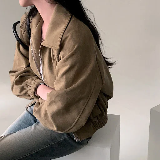 Title 9, Retro Lapel Loose Zip Long Sleeve Short Coat of...