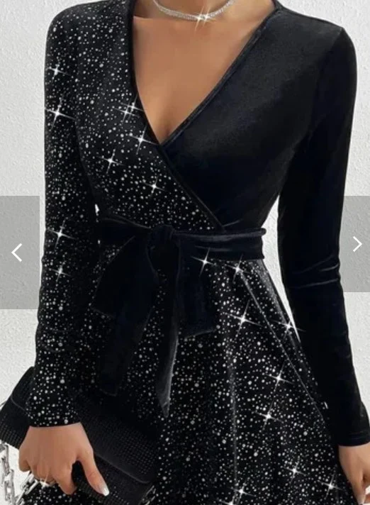 Title 7, Solid Color Sequined Velvet Dress
